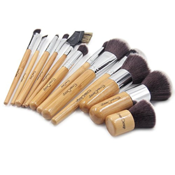 Professional 12+1 Makeup Brush Set with Bamboo Handle & Sponge