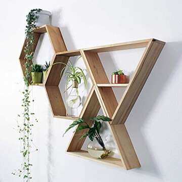 Outlavish Hexagon Floating Honeycomb Shelves - Natural Pine