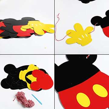 BeYumi Mickey Birthday Banner and Garland, Red Black and Yellow Party Decoration for Kids Birthday