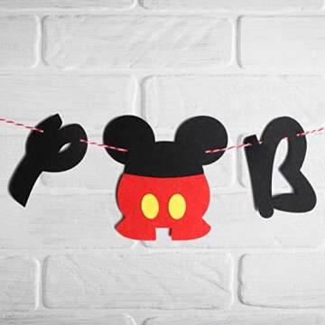 BeYumi Mickey Birthday Banner and Garland, Red Black and Yellow Party Decoration for Kids Birthday