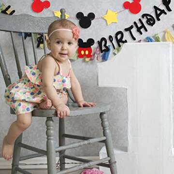 BeYumi Mickey Birthday Banner and Garland, Red Black and Yellow Party Decoration for Kids Birthday