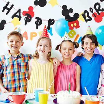 BeYumi Mickey Birthday Banner and Garland, Red Black and Yellow Party Decoration for Kids Birthday