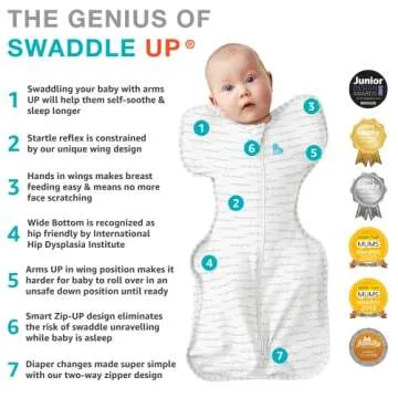 Love to Dream Swaddle UP Warm 2.5 TOG, White Happy Hats, Newborn 5-8.5lbs, Dramatically Better Sleep, Allow Baby to Sleep in Preferred Arms Up Position for Self-Soothing, Snug Fit Calms Startle Reflex
