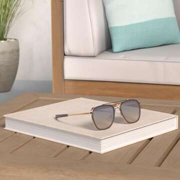 2020 VentiVenti Square Sunglasses For Women Men Polarized Double Bridge Retro Metal Frame UV Protection Brown Frame/Gradient Smoke&Orange Lens