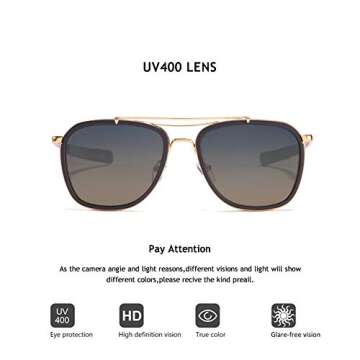 2020 VentiVenti Square Sunglasses For Women Men Polarized Double Bridge Retro Metal Frame UV Protection Brown Frame/Gradient Smoke&Orange Lens