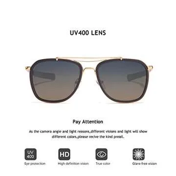 2020 VentiVenti Square Sunglasses For Women Men Polarized Double Bridge Retro Metal Frame UV Protection Brown Frame/Gradient Smoke&Orange Lens