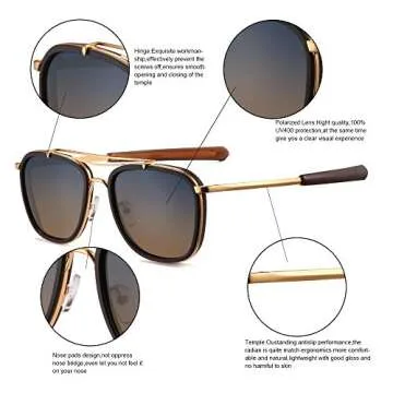 2020 VentiVenti Square Sunglasses For Women Men Polarized Double Bridge Retro Metal Frame UV Protection Brown Frame/Gradient Smoke&Orange Lens