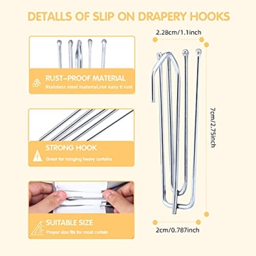Stainless Steel Drapery Hooks 60PCS Easy Install Clips