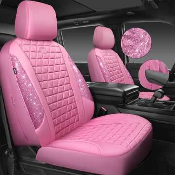 CAR PASS Bling Diamond Pink Leather Car Seat Covers Full Sets with Waterproof Sparkle