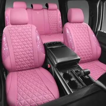 Bling Diamond Pink Leather Car Seat Covers - Stylish Protection