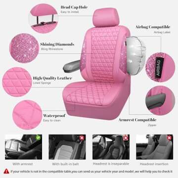 Bling Diamond Pink Leather Car Seat Covers - Stylish Protection