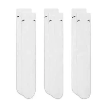 NIKE Dri-Fit Classic Cushioned Crew Socks 6 PAIR White with Black Swoosh Logo) LARGE 8-12