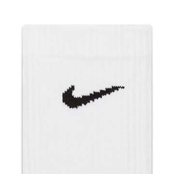 NIKE Dri-Fit Classic Cushioned Crew Socks 6 PAIR White with Black Swoosh Logo) LARGE 8-12