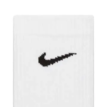 NIKE Dri-Fit Classic Cushioned Crew Socks 6 PAIR White with Black Swoosh Logo) LARGE 8-12
