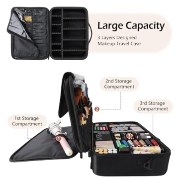 Large Capacity Waterproof Makeup Train Case with Adjustable Dividers
