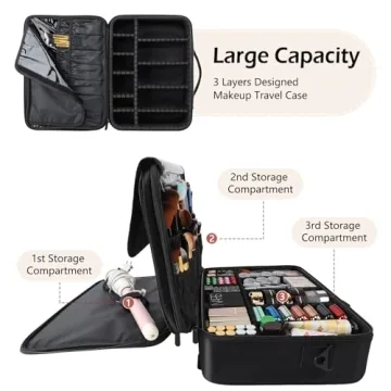 Large Capacity Waterproof Makeup Train Case with Adjustable Dividers