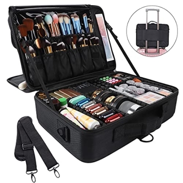 Large Capacity Waterproof Makeup Train Case with Adjustable Dividers