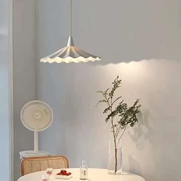 TONGOTDI Japanese Style Pleated Ceramic Pendant Lamp E27 1-Light Modern Minimalist Porch Aisle Pendent Lamp Retro White Small Ceiling Pendent Lamp for Kitchen Island Barn Pendant Light