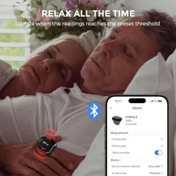 Wellue O2Ring-S Oxygen Monitor with Vibration Reminder, Bluetooth Pulse Oximeter Tracks SPO2 and Pulse Rate, 24 hrs Battery Life, 4*10 Hours Built-in Memory, Rechargeable Pulse Ox with Free PC & APP