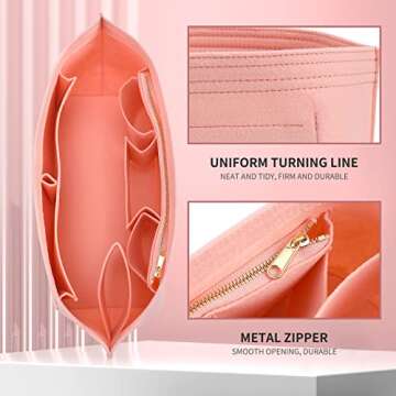 Doxo Purse Organizer Insert & Base Shaper 2pc Set, Felt Handbag & Tote Bag Fit L Speedy 30 Nererfull PM More(Pink,Medium-Combination)