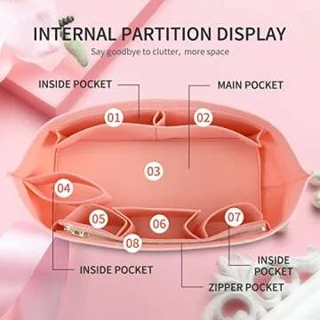 Doxo Purse Organizer Insert & Base Shaper 2pc Set, Felt Handbag & Tote Bag Fit L Speedy 30 Nererfull PM More(Pink,Medium-Combination)