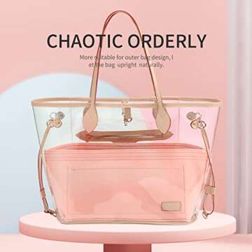 Doxo Purse Organizer Insert & Base Shaper 2pc Set, Felt Handbag & Tote Bag Fit L Speedy 30 Nererfull PM More(Pink,Medium-Combination)