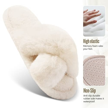 Plush Faux Fur Slippers Women Memory Foam Anti-Skid