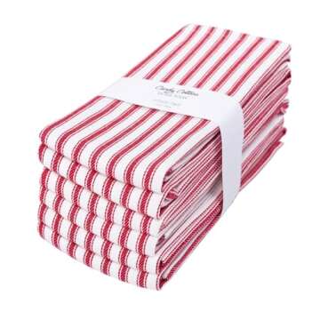 Candy Cottons Stripe Kitchen Towels Decor Hanging Loop Dish Towels Boho Stripe Absorbent Festive Gift Set of 6 Pantry Reusable 18x28 Inch Kitchen Dish Towels|Trendy Spring French Stripe| Red