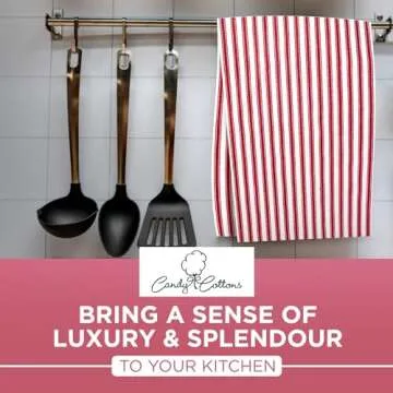 Candy Cottons Stripe Kitchen Towels Decor Hanging Loop Dish Towels Boho Stripe Absorbent Festive Gift Set of 6 Pantry Reusable 18x28 Inch Kitchen Dish Towels|Trendy Spring French Stripe| Red