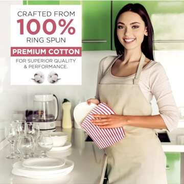 Candy Cottons Stripe Kitchen Towels Decor Hanging Loop Dish Towels Boho Stripe Absorbent Festive Gift Set of 6 Pantry Reusable 18x28 Inch Kitchen Dish Towels|Trendy Spring French Stripe| Red