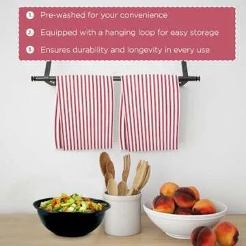 Candy Cottons Stripe Kitchen Towels Decor Hanging Loop Dish Towels Boho Stripe Absorbent Festive Gift Set of 6 Pantry Reusable 18x28 Inch Kitchen Dish Towels|Trendy Spring French Stripe| Red