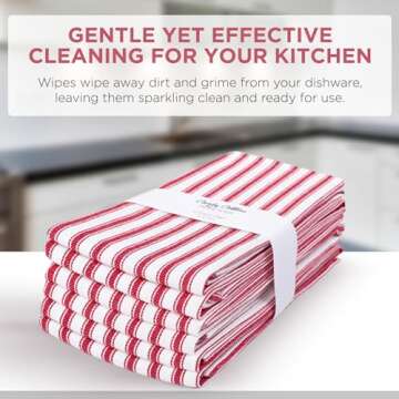 Candy Cottons Stripe Kitchen Towels Decor Hanging Loop Dish Towels Boho Stripe Absorbent Festive Gift Set of 6 Pantry Reusable 18x28 Inch Kitchen Dish Towels|Trendy Spring French Stripe| Red