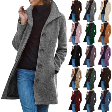 Leodye Women's Casual Thicken Wool Blend Stand Collar Single Breasted Pea Coat Lapel Trench Coat Fle...