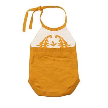 mimixiong Baby Girls Knit Romper Sleeveless Sling Backless Clothes Suitable for 0-24M Infant(Yellow-Flower,0-3M)