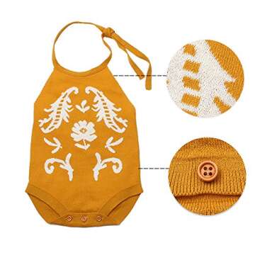 mimixiong Baby Girls Knit Romper Sleeveless Sling Backless Clothes Suitable for 0-24M Infant(Yellow-Flower,0-3M)