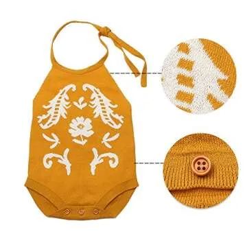 mimixiong Baby Girls Knit Romper Sleeveless Sling Backless Clothes Suitable for 0-24M Infant(Yellow-Flower,0-3M)
