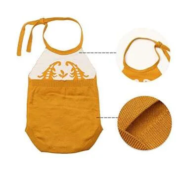 mimixiong Baby Girls Knit Romper Sleeveless Sling Backless Clothes Suitable for 0-24M Infant(Yellow-Flower,0-3M)