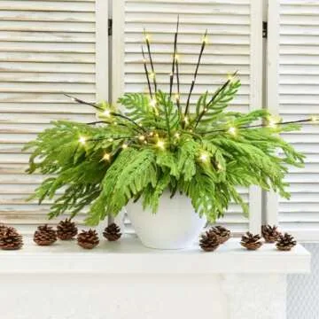 YoleShy 10 Pcs Christmas Artificial Norfolk Pine Branches with 2 Pcs Branches Greenery Norfolk Pine Stems for Christmas Decoration Indoor Xmas DIY Crafts Outdoor Home Decor