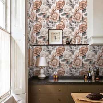 REDAMANCY Boho Retro Orange Beige Vintage Floral Peel and Stick Wallpaper Vintage Wall Paper Stick on Contact Paper Easy Peel Off for nightstand Drawer Renter Friendly 17.7"x236"