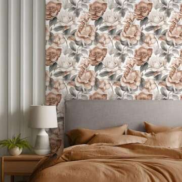 REDAMANCY Boho Retro Orange Beige Vintage Floral Peel and Stick Wallpaper Vintage Wall Paper Stick on Contact Paper Easy Peel Off for nightstand Drawer Renter Friendly 17.7"x236"