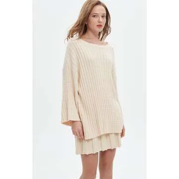EZAPINE Womens Sweater Skirt Set Oversized Casual Loose Knit Sweater Pleated A Line Mini Skirt 2 Piece Outfits