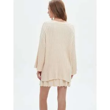 EZAPINE Womens Sweater Skirt Set Oversized Casual Loose Knit Sweater Pleated A Line Mini Skirt 2 Piece Outfits