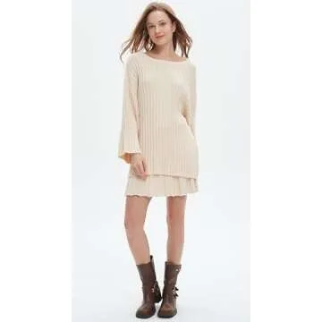 EZAPINE Womens Sweater Skirt Set Oversized Casual Loose Knit Sweater Pleated A Line Mini Skirt 2 Piece Outfits