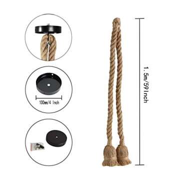 CTKcom 2 Heads Vintage(1.5+1.5 Meter) Hemp Rope Pendant Light Fixture E26/E27 Base,Retro Hemp Rope H...