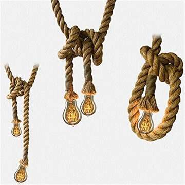 CTKcom 2 Heads Vintage(1.5+1.5 Meter) Hemp Rope Pendant Light Fixture E26/E27 Base,Retro Hemp Rope Hanging Light Vintage Ceiling Light Lamp Retro Style for Dining Hall Restaurant Bar Lighting,110V …
