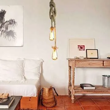 CTKcom 2 Heads Vintage(1.5+1.5 Meter) Hemp Rope Pendant Light Fixture E26/E27 Base,Retro Hemp Rope Hanging Light Vintage Ceiling Light Lamp Retro Style for Dining Hall Restaurant Bar Lighting,110V …