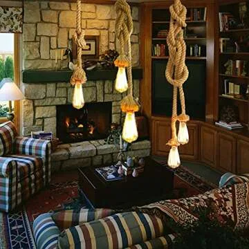 CTKcom 2 Heads Vintage(1.5+1.5 Meter) Hemp Rope Pendant Light Fixture E26/E27 Base,Retro Hemp Rope Hanging Light Vintage Ceiling Light Lamp Retro Style for Dining Hall Restaurant Bar Lighting,110V …
