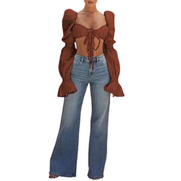 Stylish Remidoo Women’s Self Tie Ruched Crop Top Blouse