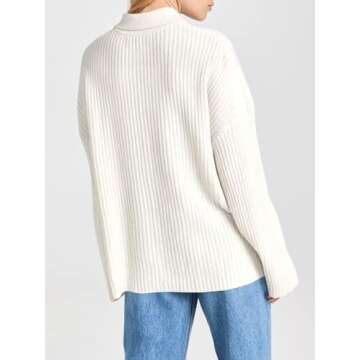 Danedvi Womens Collared Cardigan Sweaters Oversized Ribbed Knit Open Front Button Up Bell Sleeve Outwear White