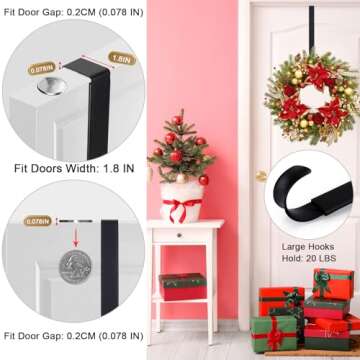 HEYHOUSE Wreath Hanger,Easter Decorations Adjustable Wreath Hanger for Front Door Decor from 14.9-25",Over The Door Hooks Organizer 20 lbs Larger Door Wreath Hanger Christmas Wreaths Decorations Hook
